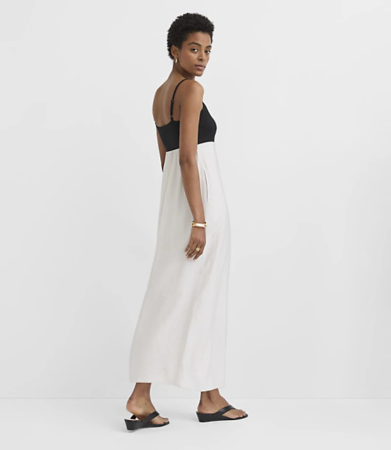 Petite Colorblock Strappy Mixed Media Midi Pocket Dress