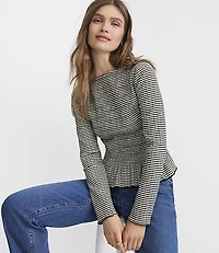 Petite Striped Smocked Ruffle Top