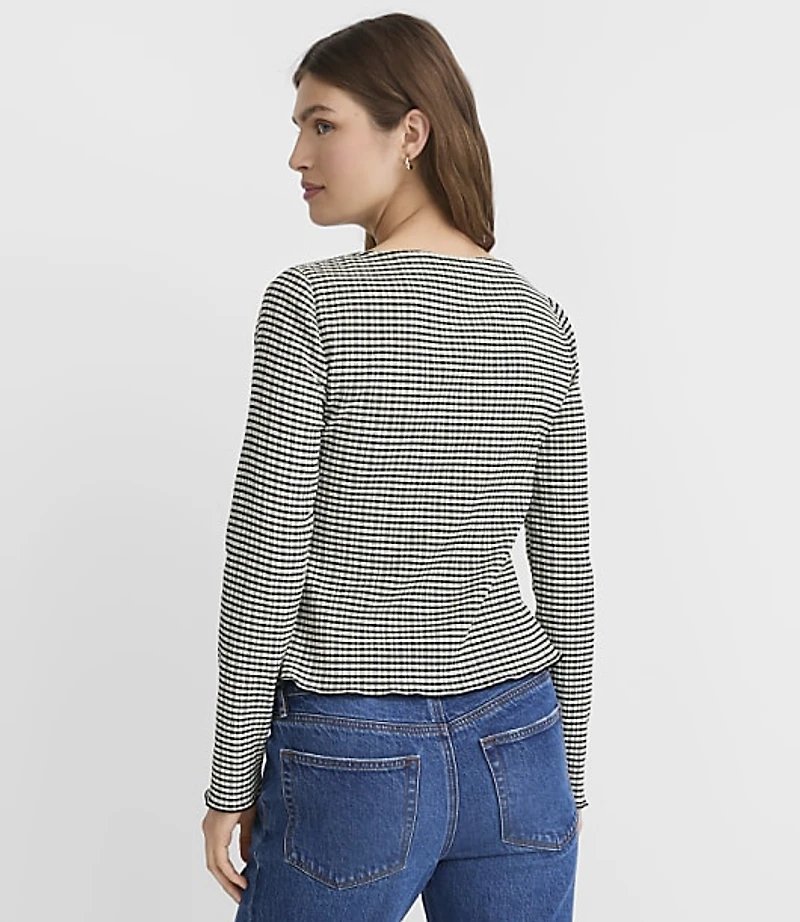 Petite Striped Smocked Ruffle Top