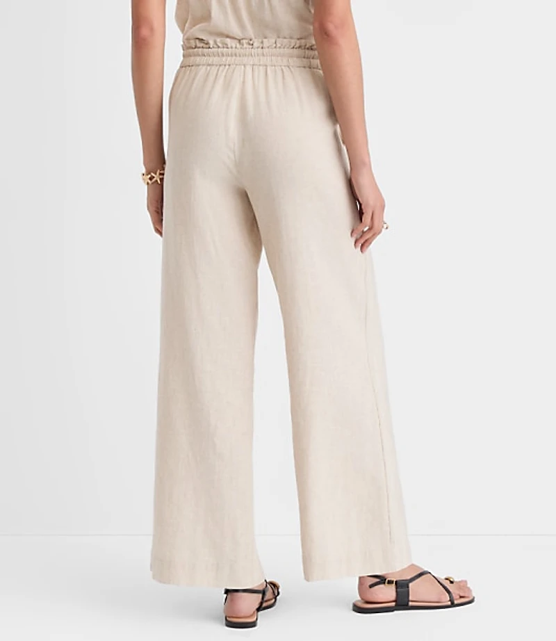 Petite LOFT Beach Rope Tie Linen Cotton Wide Leg Pants
