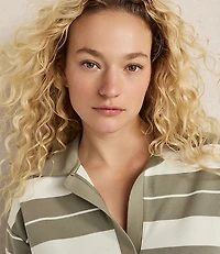 Haven Well Within Organic Cotton Interlock Stripe Johnny Collar Top