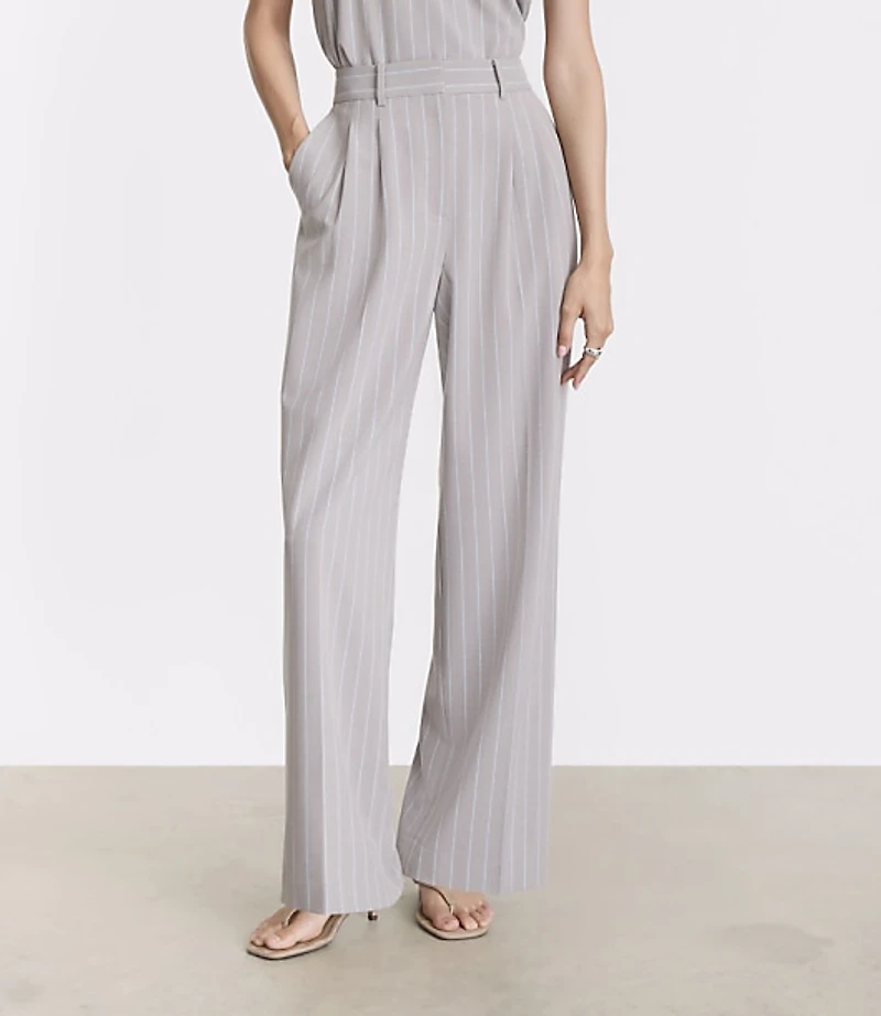 Petite LOFT Versa Seasonless Stretch Double Pleat Relaxed Straight Pants Stripe