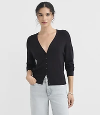 Ribtrim Waist V-Neck Cardigan