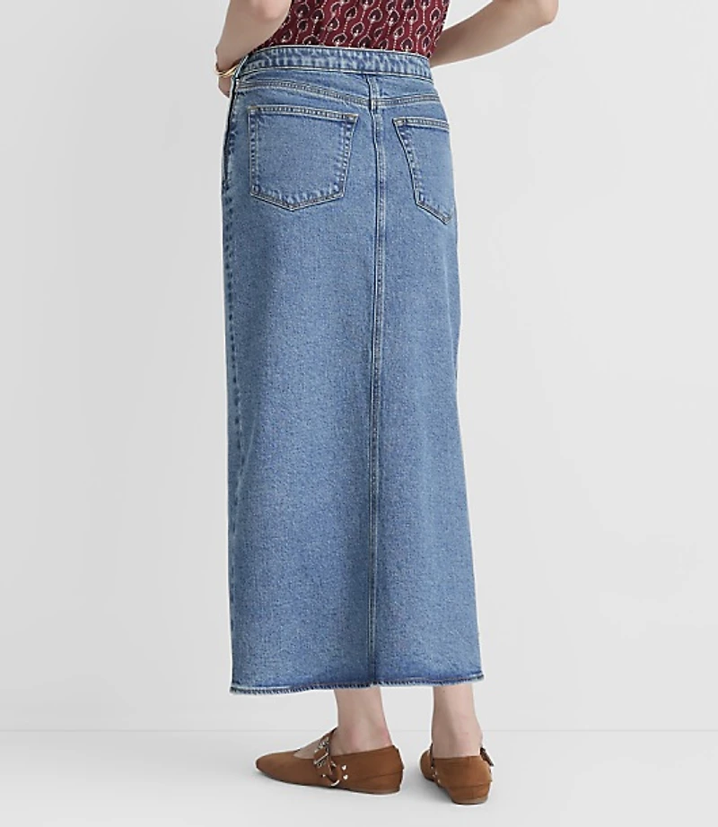 Petite Denim Midi Wrap Skirt Bright Mid Indigo Wash