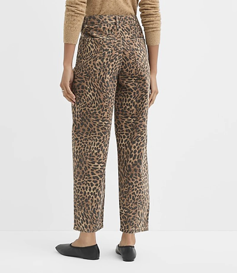 Rivete Petite High Rise Barrel Jeans Leopard Print