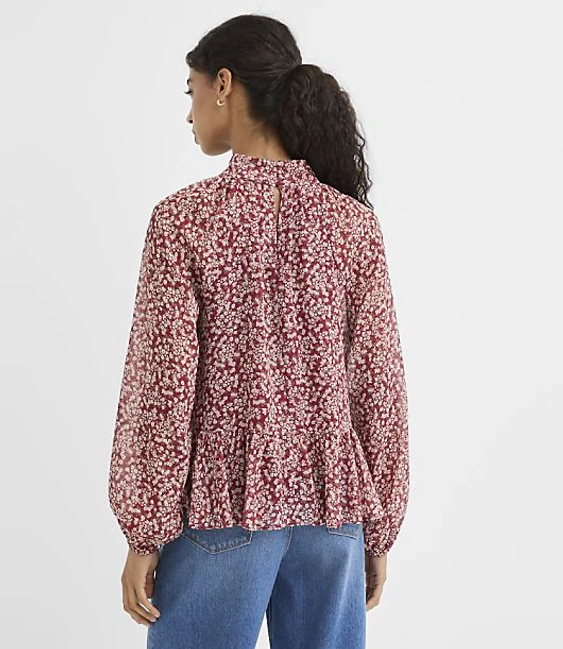 Garden Peplum Mock Neck Blouse