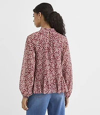 Garden Peplum Mock Neck Blouse