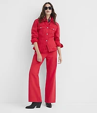 Belted Back Seamed Denim Jacket Tango Red