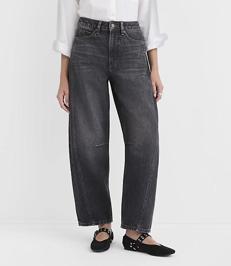 Rivete Seamed High Rise Barrel Jeans Washed Black
