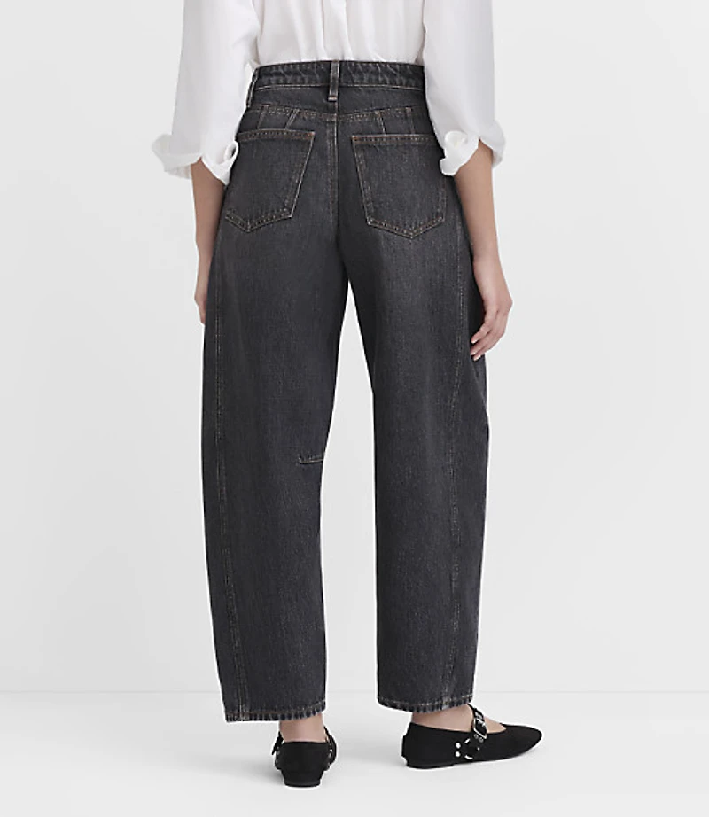 Rivete Seamed High Rise Barrel Jeans Washed Black