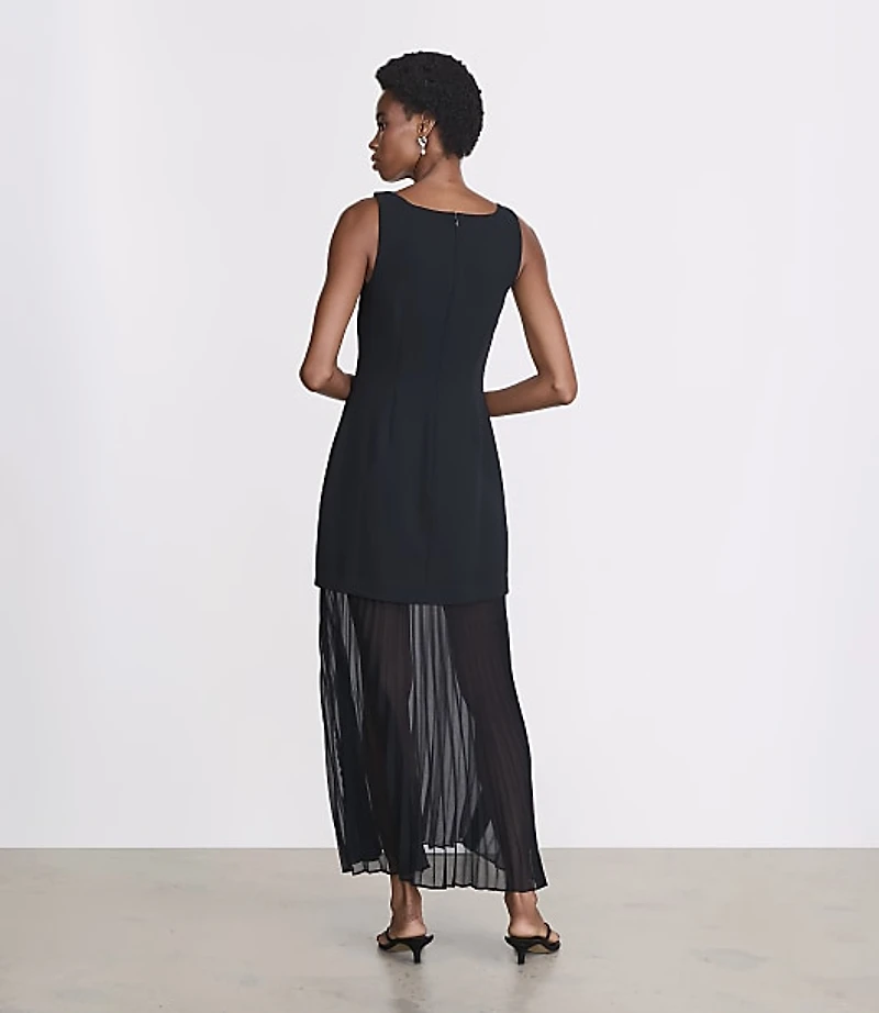 Petite LOFT Versa Crepe Drape Pleated Midi Skirt Dress