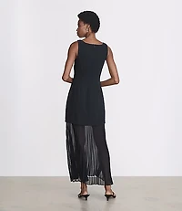 Petite LOFT Versa Crepe Drape Pleated Midi Skirt Dress