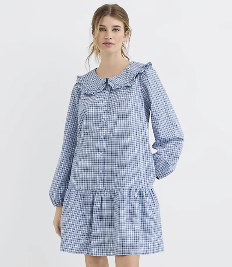 Plaid Ruffle Collar Mini Pocket Dress