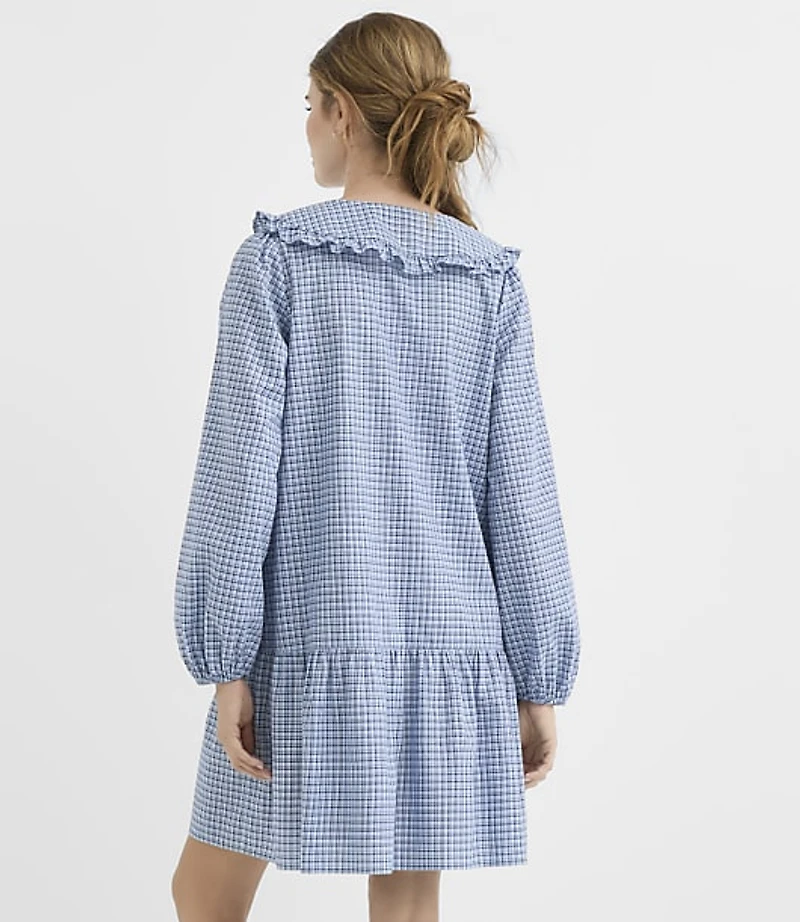 Plaid Ruffle Collar Mini Pocket Dress