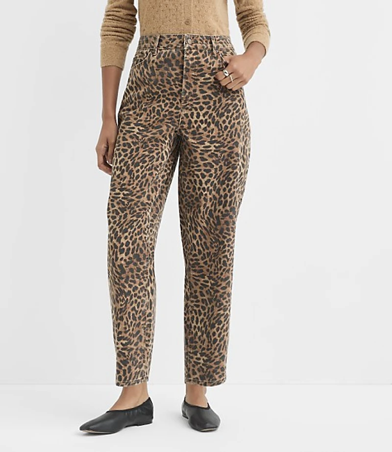 Rivete Tall High Rise Barrel Jeans Leopard Print