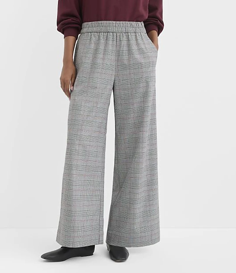 Pull On Wide Leg Pants Plaid Brushed Flannel