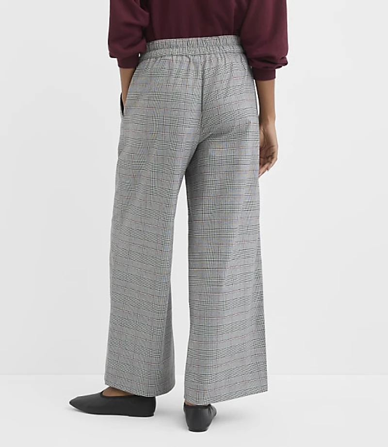 Pull On Wide Leg Pants Plaid Brushed Flannel