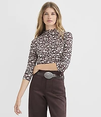 Garden Mesh Ruffle Mock Neck Top