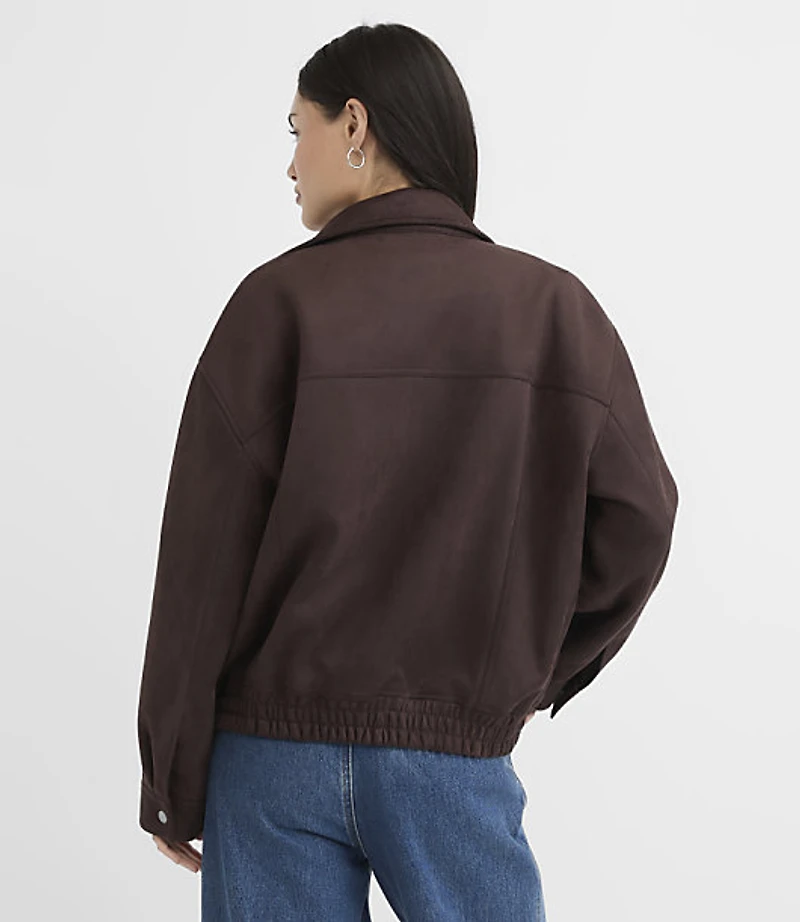 Faux Suede Asymmetrical Bomber Jacket