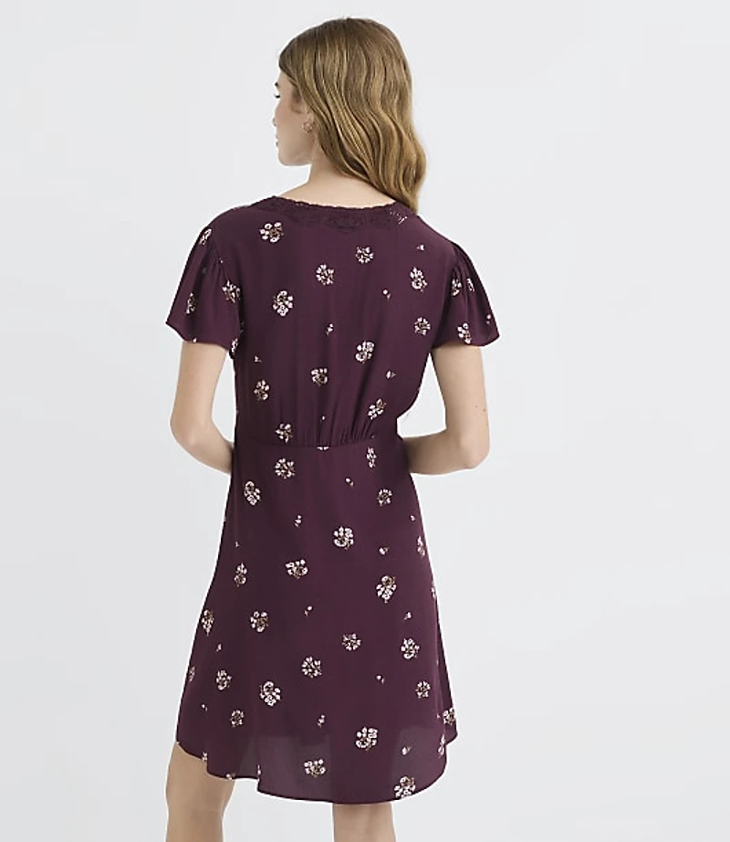 Petite Floral Lace Trim Bias Mini Dress