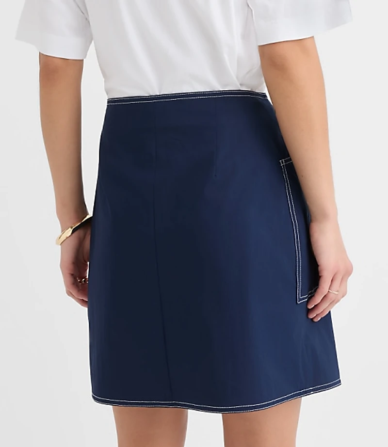 Topstitched Mini Wrap Pocket Skirt