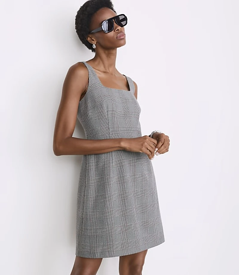 Petite LOFT Versa Plaid Seasonless Stretch Square Neck Mini Dress