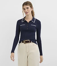 Tipped Ribbed Henley Sweater