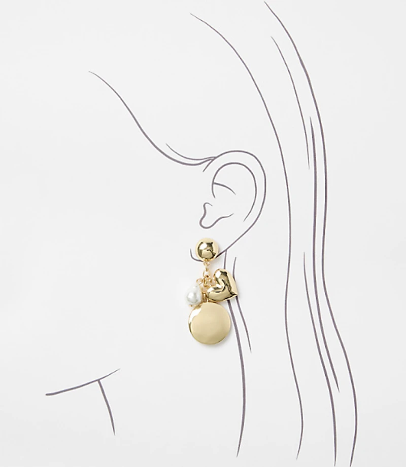 Pearlized Heart Cluster Drop Earrings