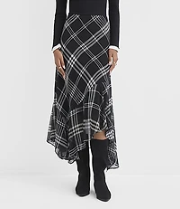 Plaid Scarf Hem Midi Skirt