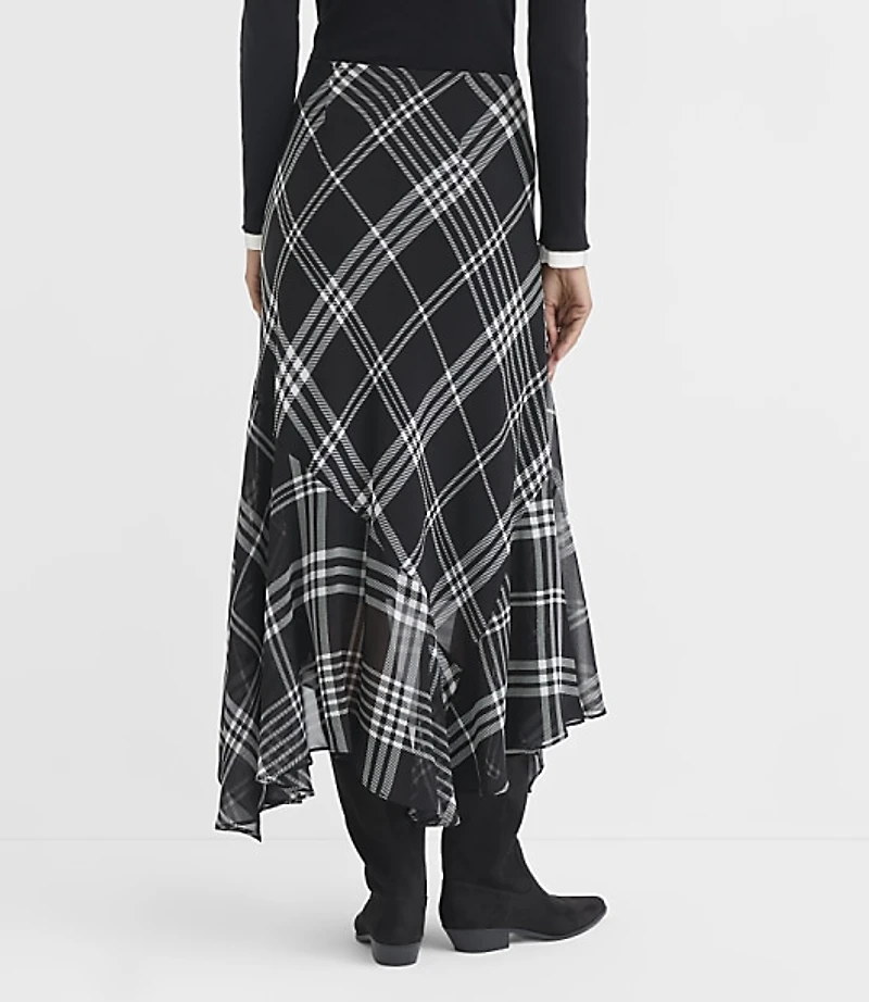 Plaid Scarf Hem Midi Skirt