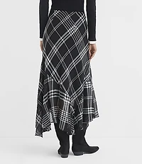 Plaid Scarf Hem Midi Skirt