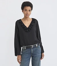 Windowpane Ruffle Tie Cuff Top