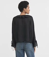 Windowpane Ruffle Tie Cuff Top
