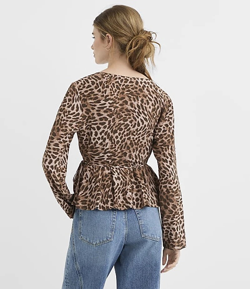 Leopard Print Peplum Wrap Top