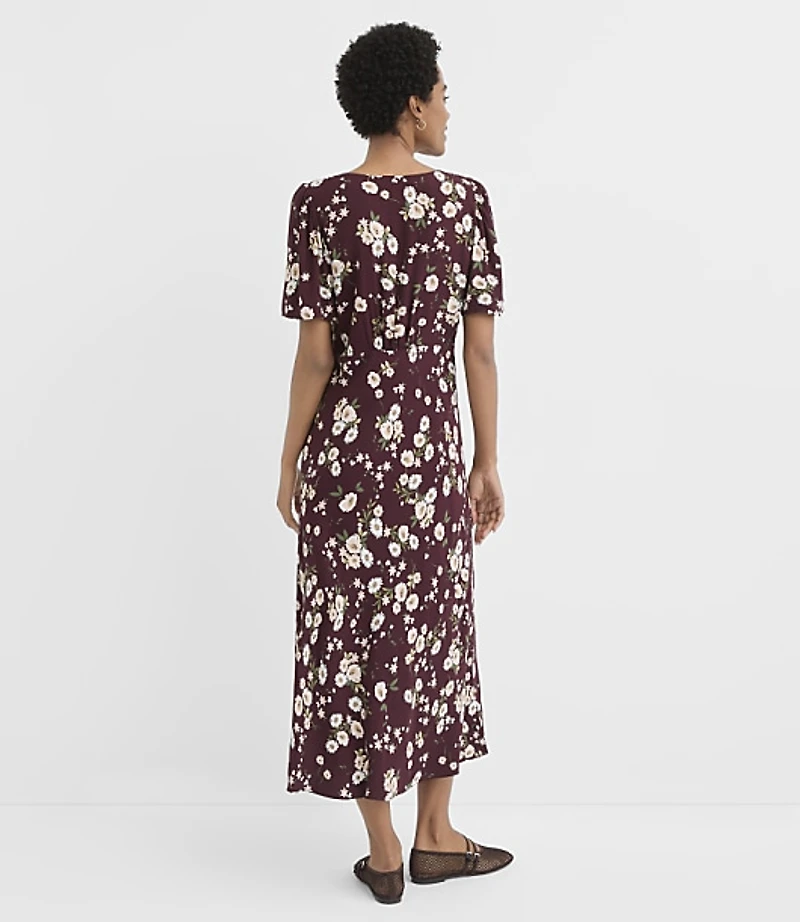 Bouquet Tie Neck Bias Midi Dress