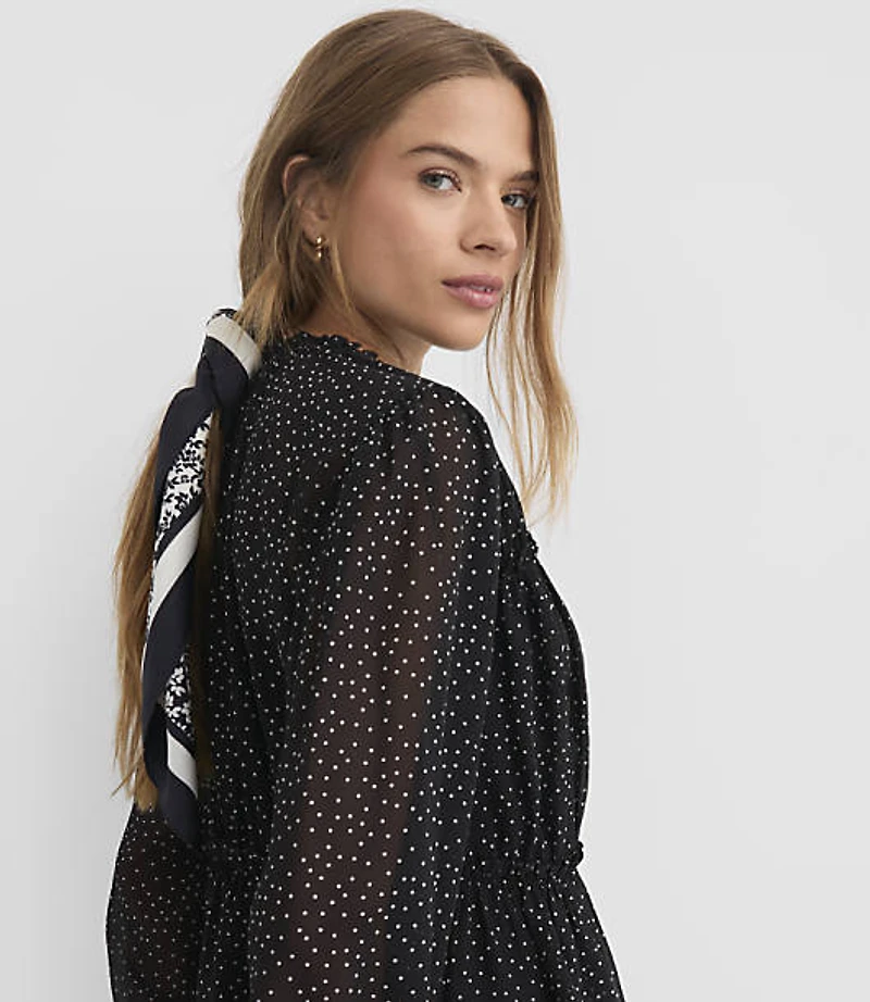Dotted Ruched Peplum Blouse