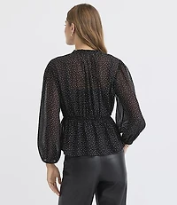 Dotted Ruched Peplum Blouse
