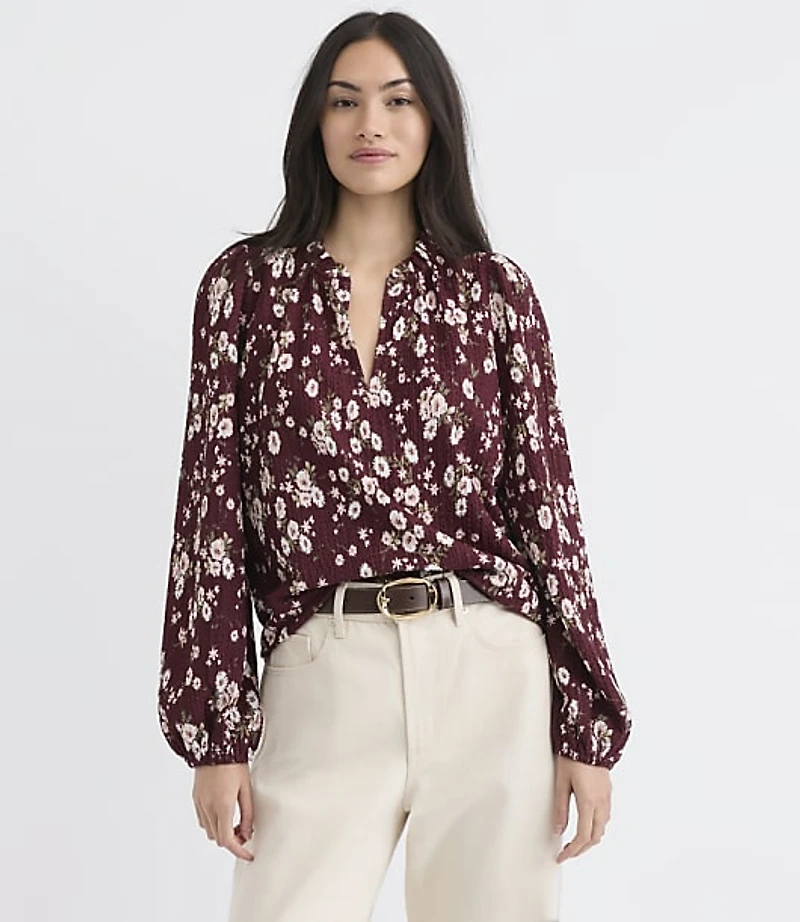 Bouquet Ruffle Split Neck Top