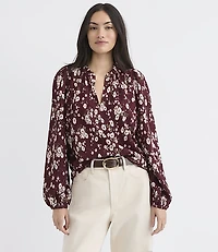 Bouquet Ruffle Split Neck Top