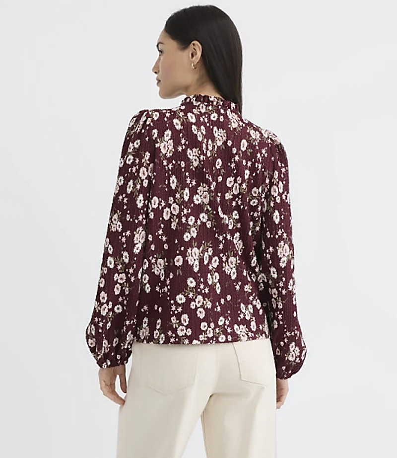 Bouquet Ruffle Split Neck Top