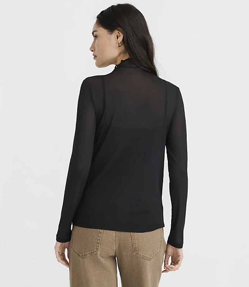 Mesh Ruffle Mock Neck Top