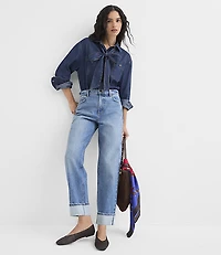 Chambray Tie Neck Shirt Refined Dark Indigo Wash