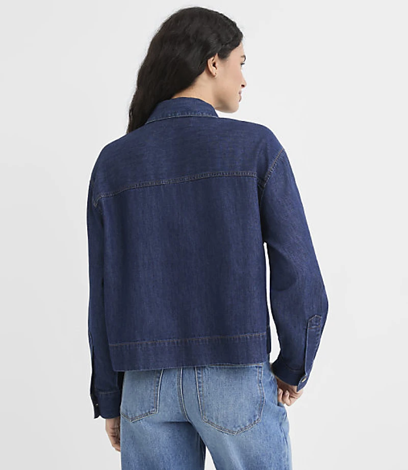Chambray Tie Neck Shirt Refined Dark Indigo Wash