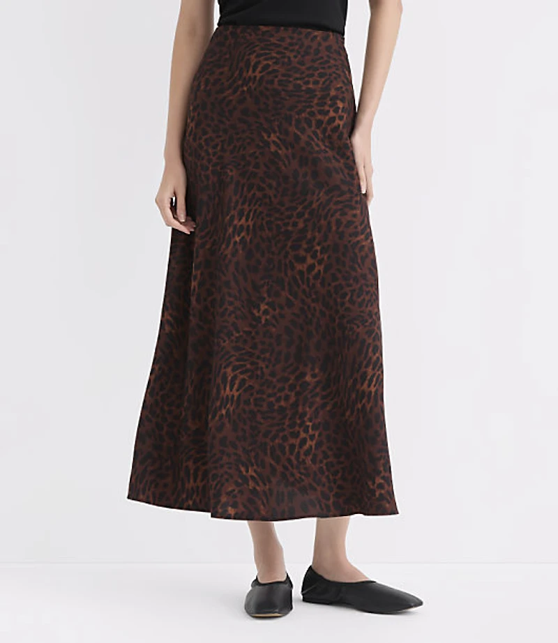 Leopard Print Crepe Bias Midi Skirt