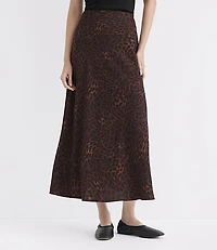 Leopard Print Crepe Bias Midi Skirt