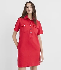 Denim Mini Pocket Dress Tango Red