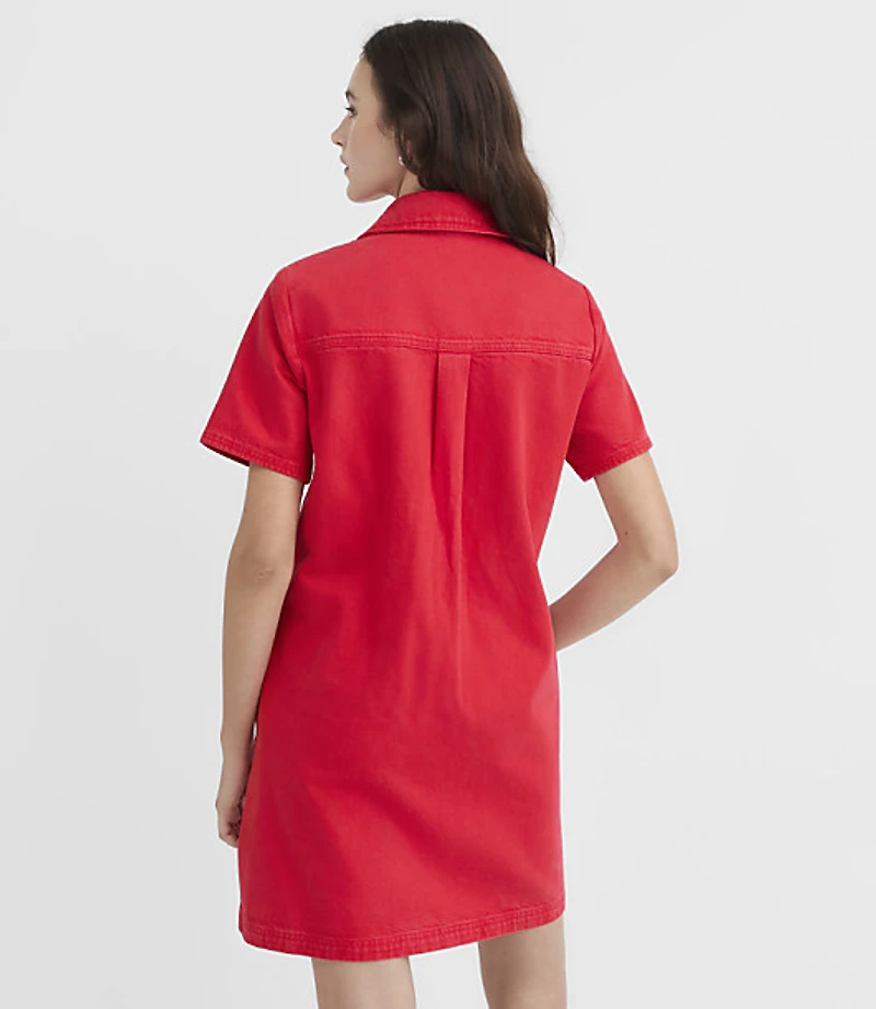 Denim Mini Pocket Dress Tango Red