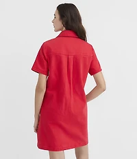 Denim Mini Pocket Dress Tango Red