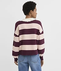 Petite Rugby Stripe Ruffle Collar Sweater