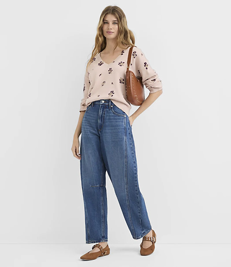 Petite Floral Relaxed V-Neck Sweater